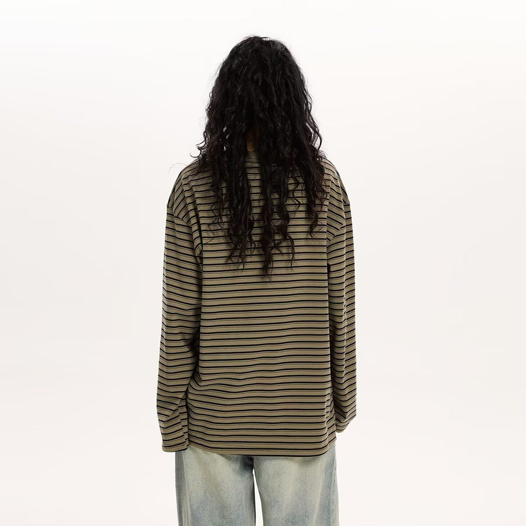 Women's Cotton Simple Loose Casual Striped Long-Sleeve Top