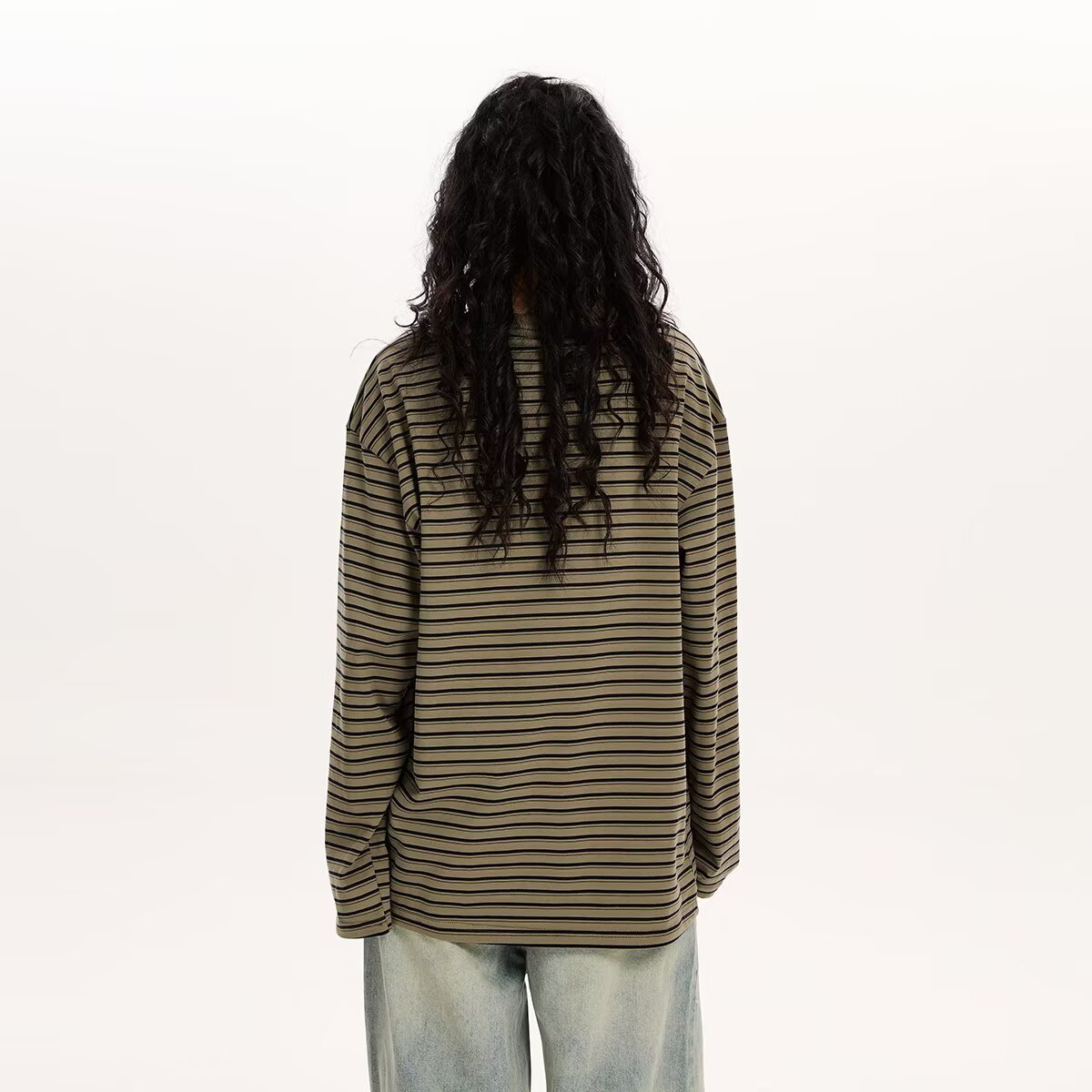 Women's Cotton Simple Loose Casual Striped Long-Sleeve Top