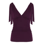 Deep V-neck Strap Pleated Bust Vest Spicy Girl-style Vintage Versatile Figure-hugging Top