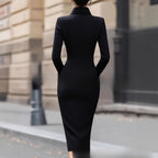 Elegant Designer-style Black French-style Shirt Dress