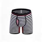 Men's Fly Front with Pouch Striped Cotton Boxer Briefs