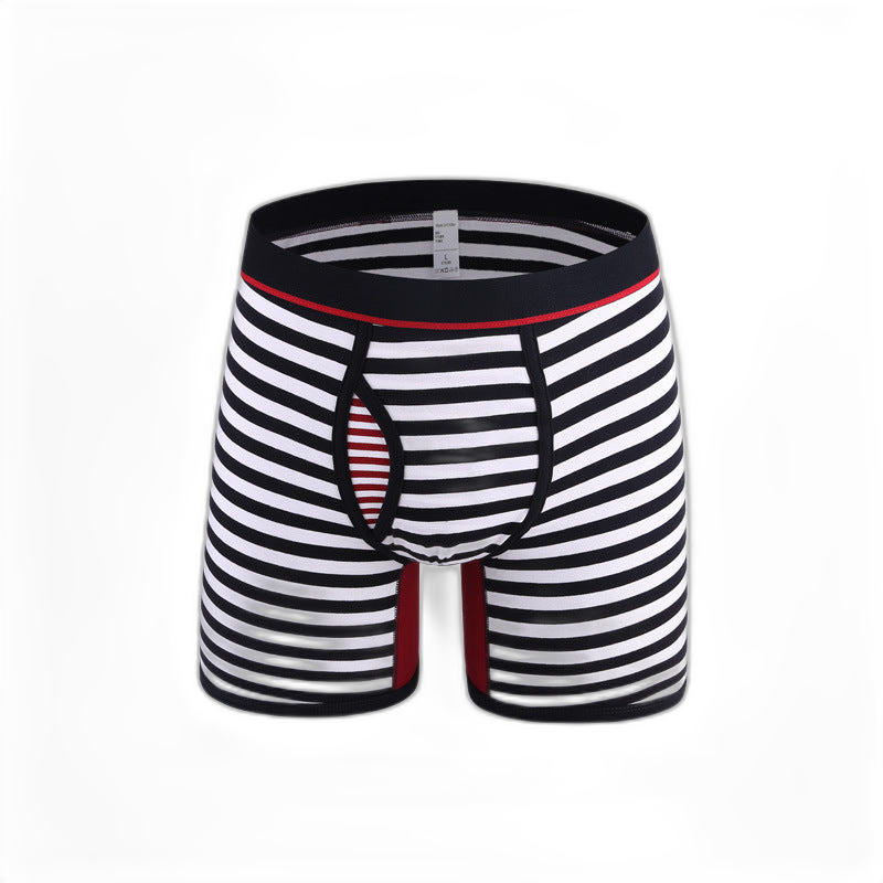 Men's Fly Front with Pouch Striped Cotton Boxer Briefs