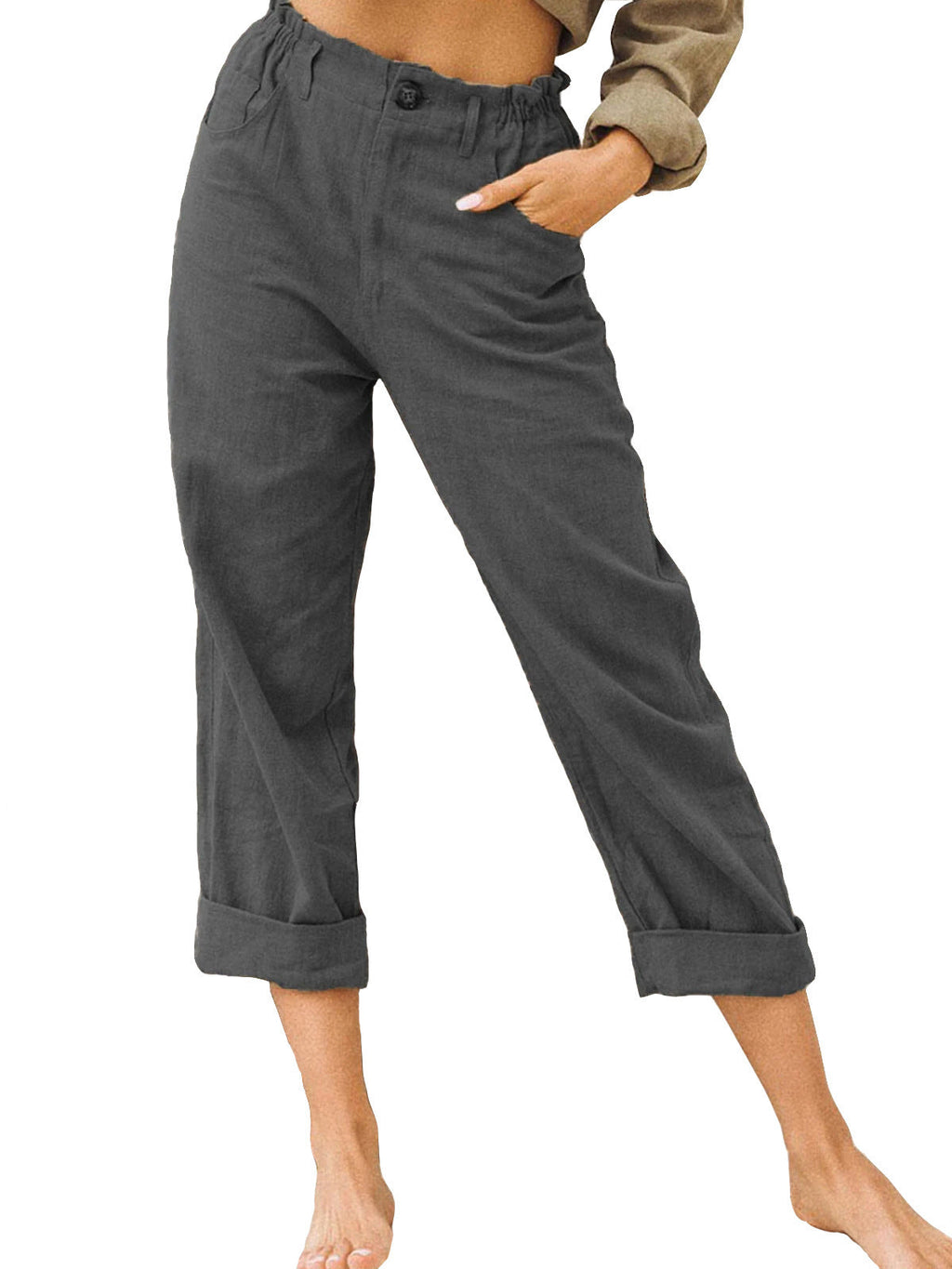 Women's Cotton Linen Patchwork Trousers | High Waist Drawstring Loose Casual Pants | 11 Colours | S–3XL | Michan Direct