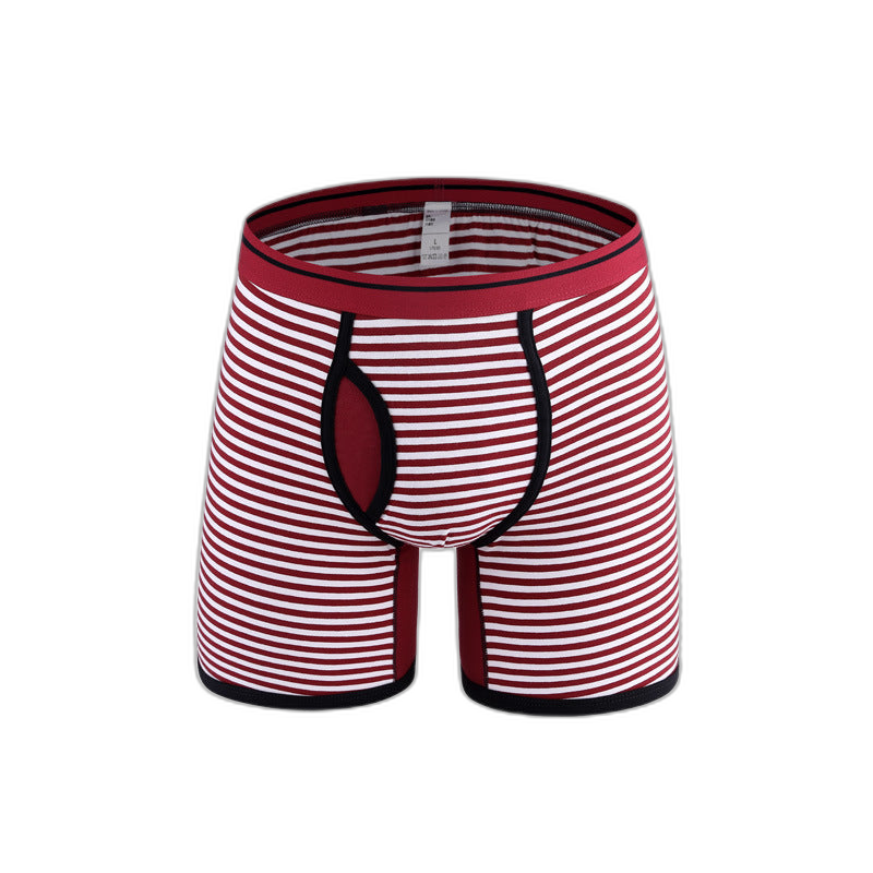 Men's Fly Front with Pouch Striped Cotton Boxer Briefs