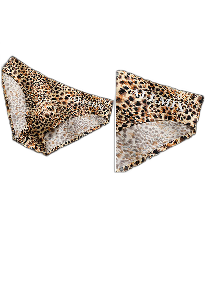 3 Pack ALLMIX Men's 3D Pouch Sexy Leopard Print Ice Silk Briefs