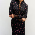 Women's Fashionable Printed Long-Sleeve Lace-Patchwork Skirt Set