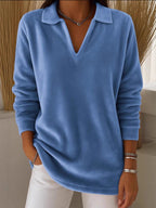 Solid Color Velvet Relaxed Fit Casual Long Sleeve Top