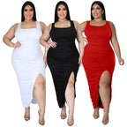 New Solid-color Sleeveless Slim-fit Pleated Dress