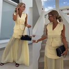 Women's Casual Solid-Colored Skirt And Pleated Long Skirt Set