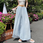 Linen Thin Casual Floor-length Pants For Women With Belt