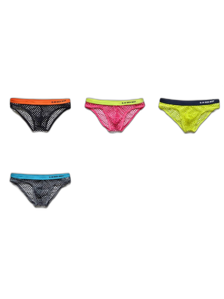 3 Pack Men's Low-Waist Sexy Big Mesh Breathable Transparent Sports Briefs