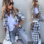 Long Sleeve Plaid Shirt Mid-length Coat