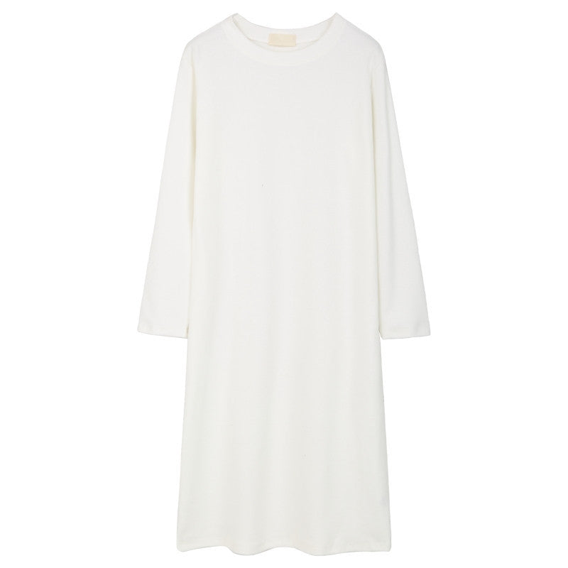 Loose-fitting Figure-flattering Long-sleeved Straight-cut Solid-color Dress