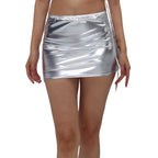Gold-foil Patent Leather Sheath Skirt, Women's