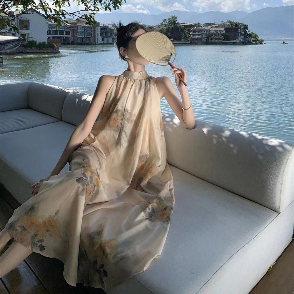 Women's Casual Printed New Chinese-Style Halter Dress