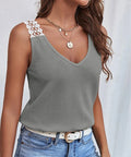 Women's Waffle Knit V-Neck Tank Top - Sleeveless Lace Trim Vest for Summer | Premium Casual Wear