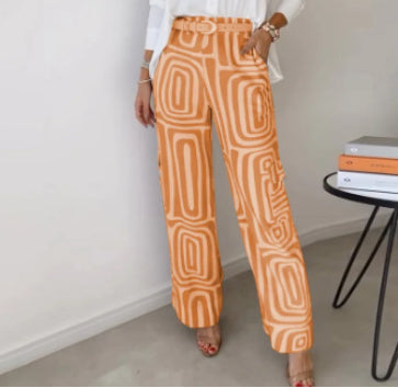 Women's Casual Long-sleeved Lapel Shirt Printed Wide-leg Pants Suit