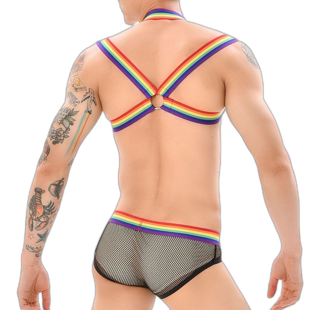 Gay Pride Mesh Harness + Underwear Outfit