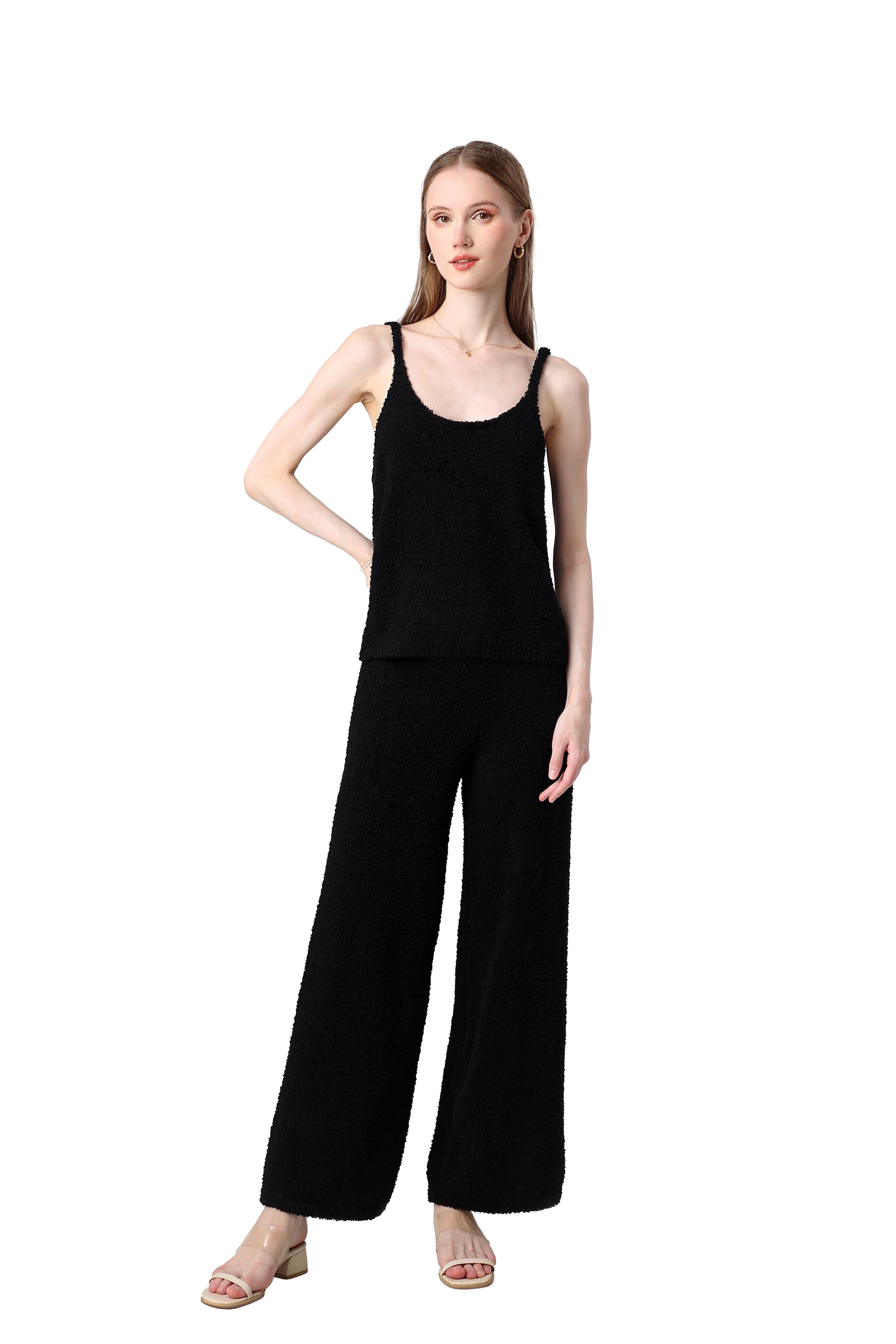 Women's Plush Two-piece Jumpsuit, Short-sleeved Bandeau Top, Wide-leg Pants, Eye-catching Outfit