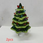 Ceramic Christmas Tree Night Lamp - Elegant Wall Plug Light in White & Green