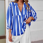Women's Striped Puff Sleeve Pullover Top | Loose Fit Casual Shirt