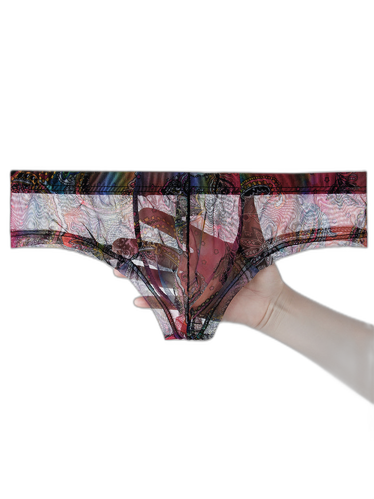 4-pack Men's Lace Print Sheer Mesh Bohemian Boxer Briefs