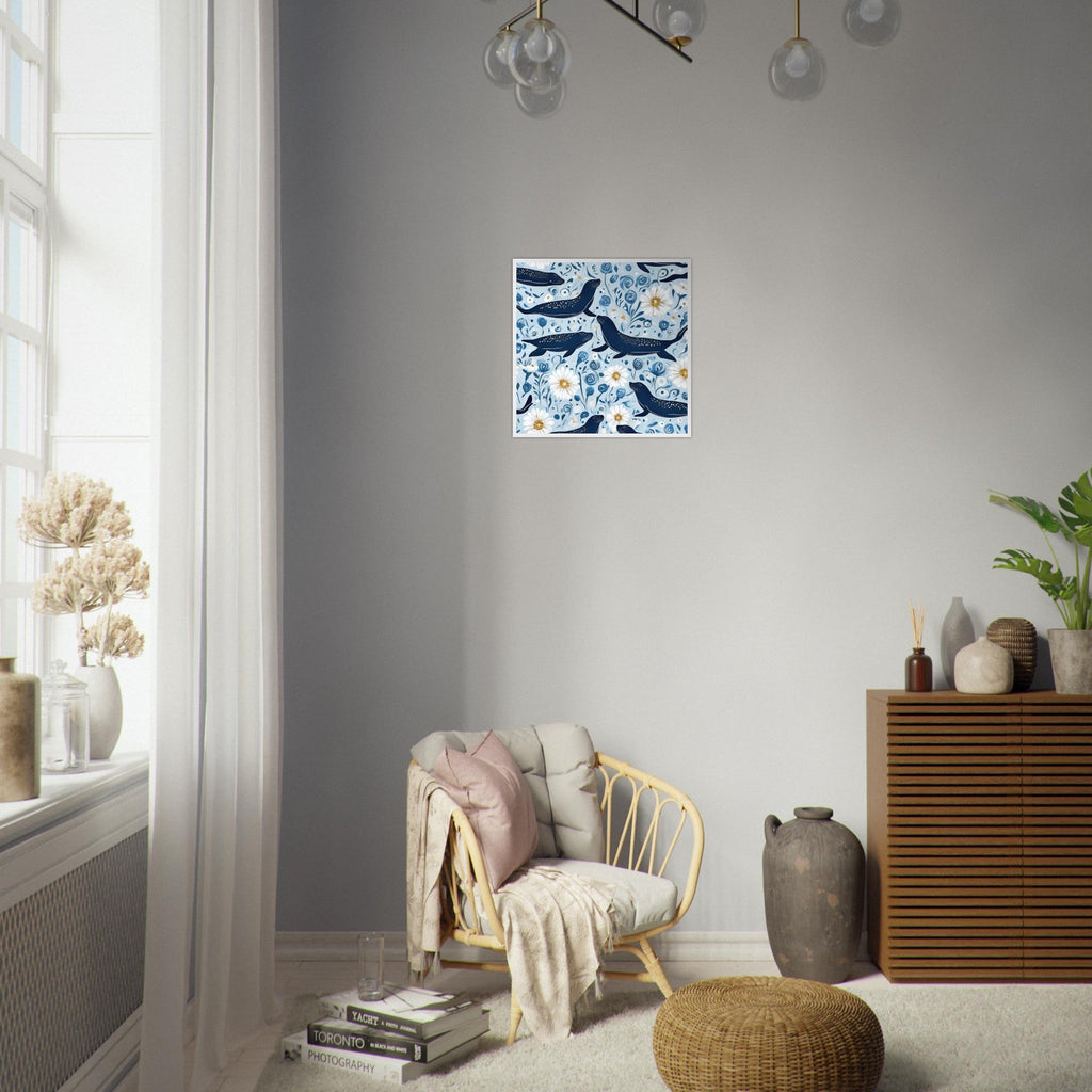 Whimsical Seal and Daisy Framed Wall Art