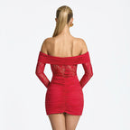 Women's Off-the-Shoulder Lace Patchwork Sheath Mini Dress
