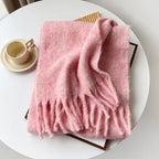 Mellard Merino Wool Korean-Style Relaxed-Feel Solid-Color Brushed Warm Scarf For Women