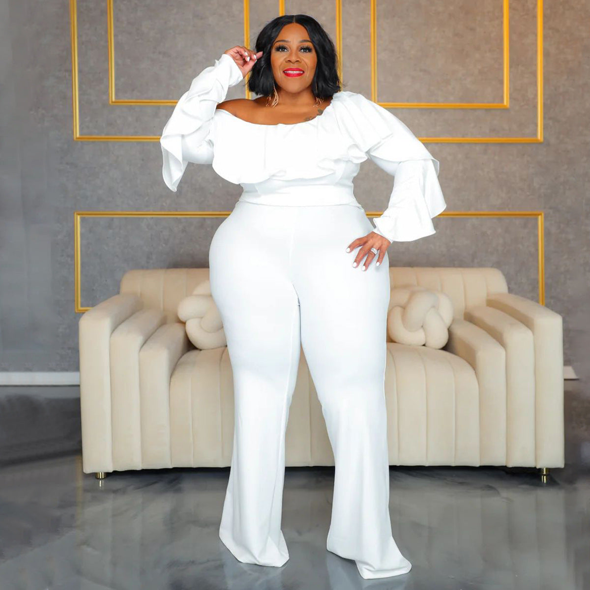 Solid-color Fashionable Loose-fit Off-shoulder Tube Jumpsuit For Women