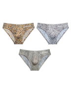 3 Pack ALLMIX Men's 3D Pouch Sexy Leopard Print Ice Silk Briefs
