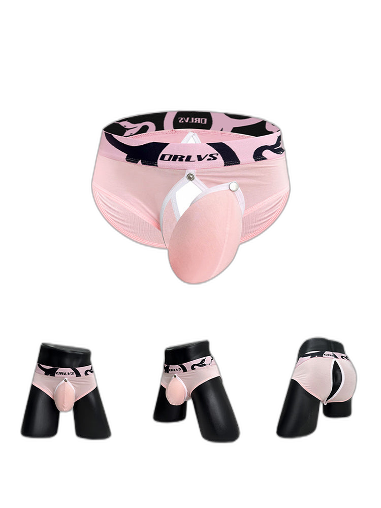 2 Pack Men's Detachable Pouch Open-Crotch Breathable Modal Soft Briefs