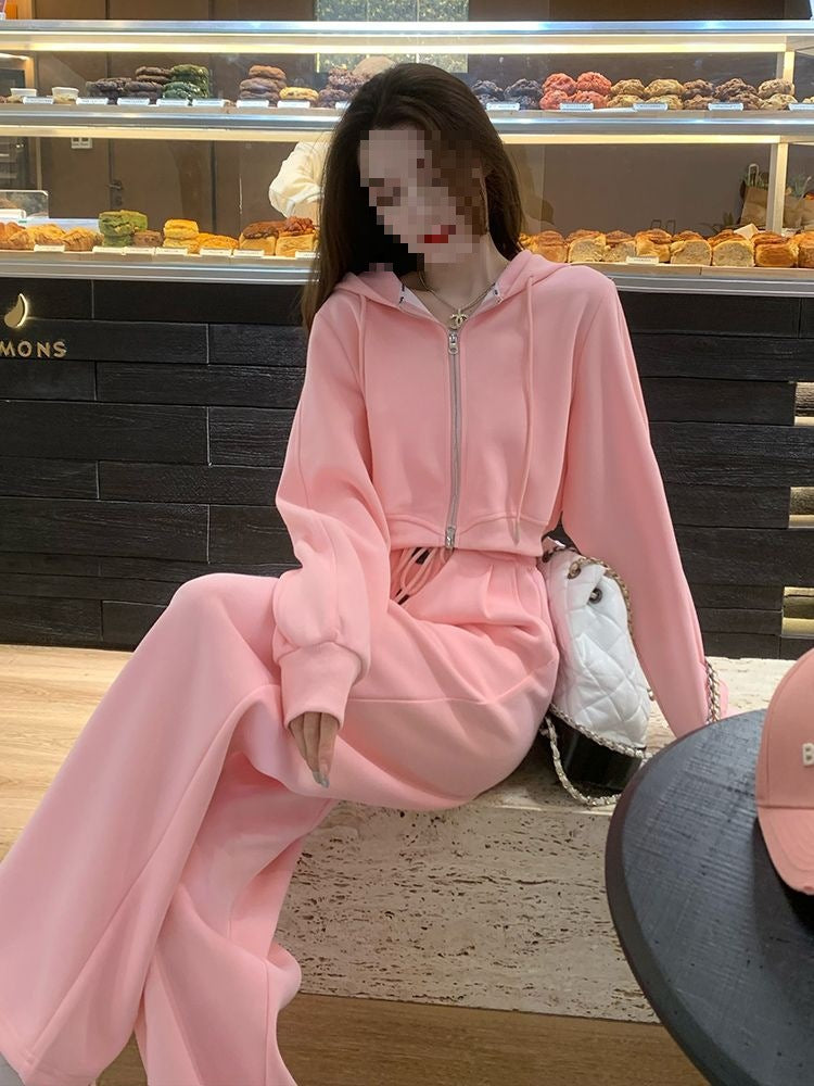 New Stylish Casual Sporty Hoodie And Wide-leg Pants Set For Petite Figures
