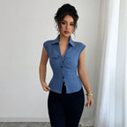 Women's Slim-fit Sleeveless Blouse With Pleats Elegant Top