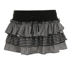 Contrast-color Striped Figure-flattering Layered Ruffle Cake Skirt
