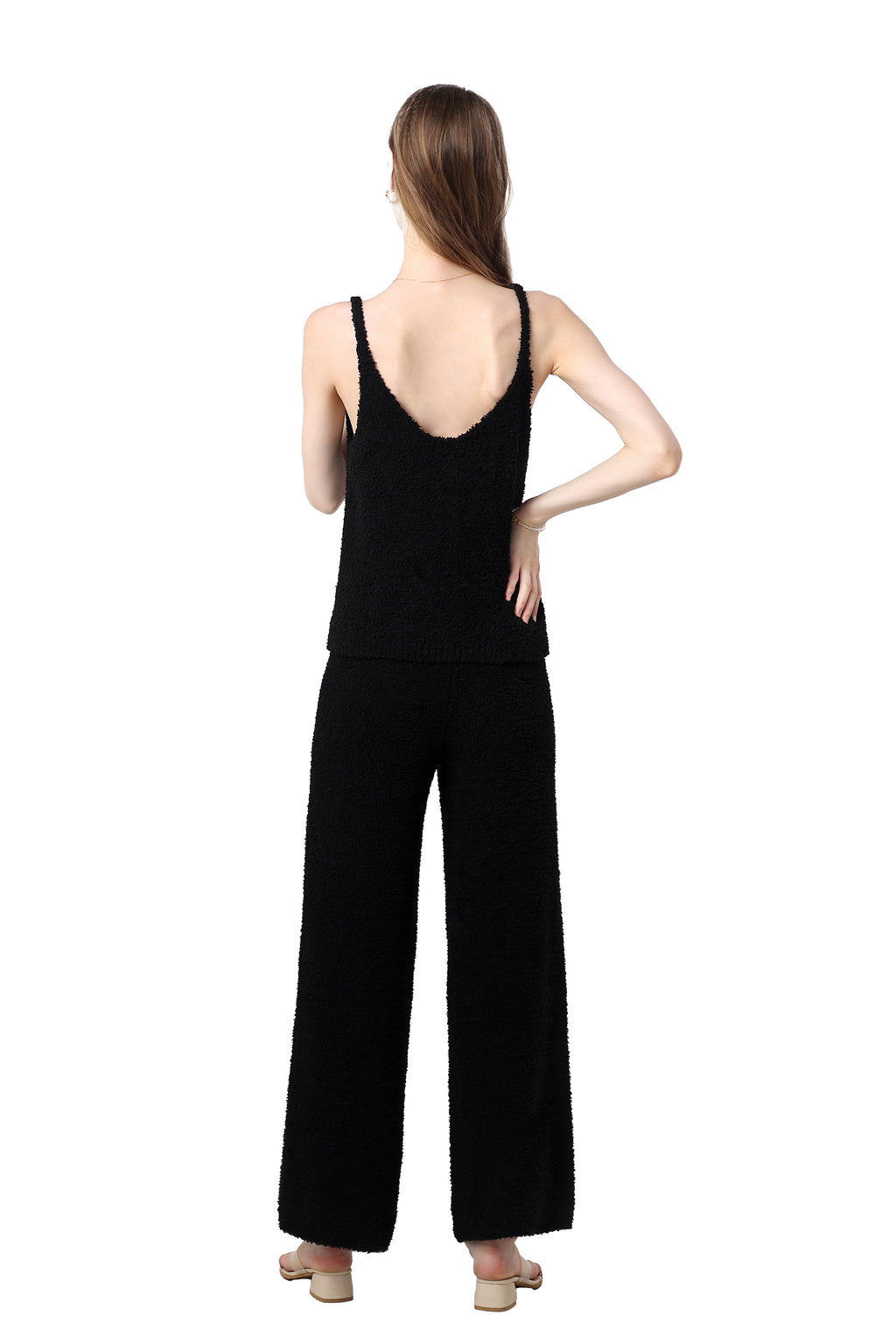 Women's Plush Two-piece Jumpsuit, Short-sleeved Bandeau Top, Wide-leg Pants, Eye-catching Outfit