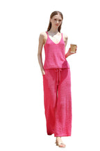 Women's Plush Two-piece Jumpsuit, Short-sleeved Bandeau Top, Wide-leg Pants, Eye-catching Outfit