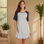Women's Double Brushed Color Contrast Patchwork Nightdress