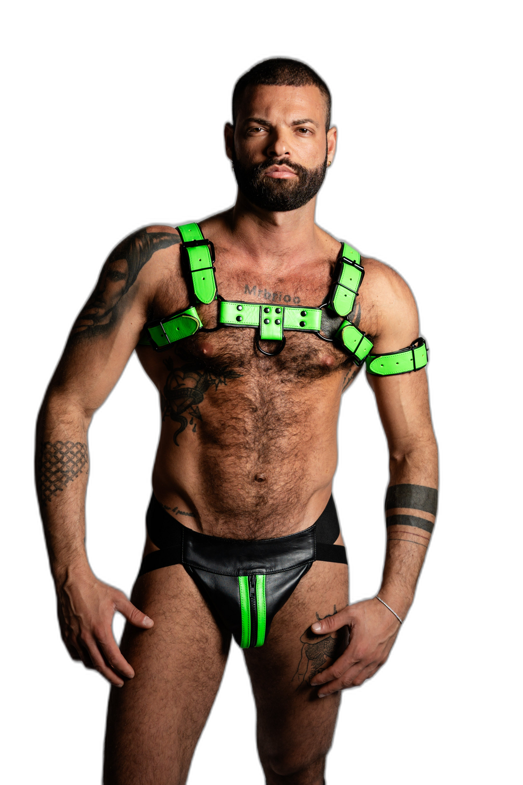 ruff GEAR Bold Leather Bulldog Harness Neon Green