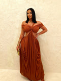 Solid-color Tube Top Hollow-out Sheer Mesh Long Dress For Women