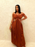 Solid-color Tube Top Hollow-out Sheer Mesh Long Dress For Women