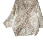 V-neck Hollow-out Knit Top With Three-quarter Sleevesloose-fit