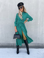 Women's Clothing Autumn And Winter Color Cardigan Long Sleeve Big Hem Dress