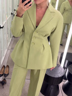 Fruit Green Waisted Suit Jacket & High Waisted Pants Set