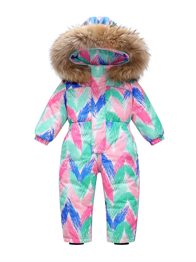 New-style Winter Down Jacket Thickened Children's One-piece Ski Suit