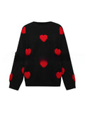 Women's 3D Jacquard Heart Pullover Sweater With Long Sleeves And Light Stretch