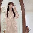 Mid Length Long Sleeve Pleated Dress