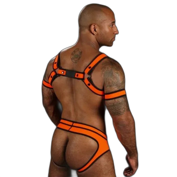 Mr S Leather Neoprene Bulldog Harness | Orange