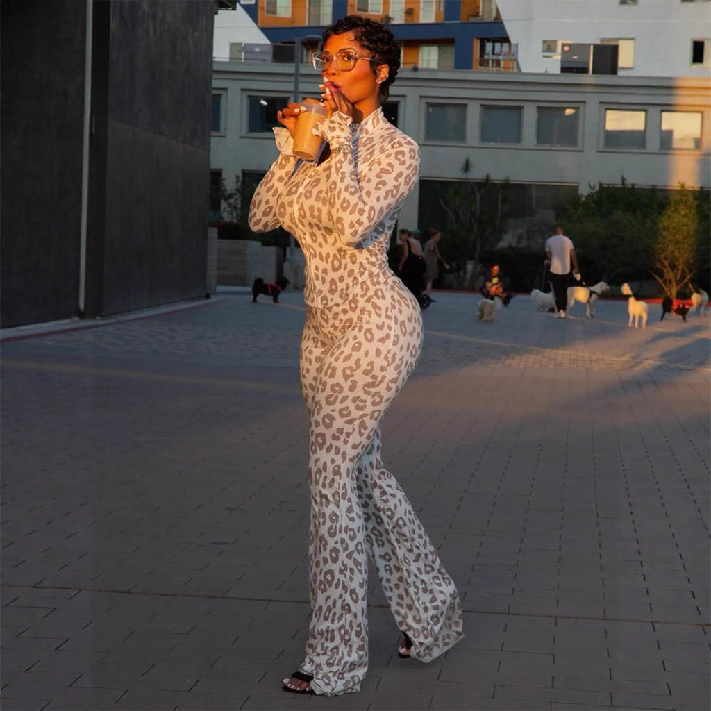 Spicy Girl Leopard-Print Slimming Cardigan And Pants Two-Piece Set