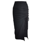 Autumn and winter new women's dress solid color high waist show thin half skirt